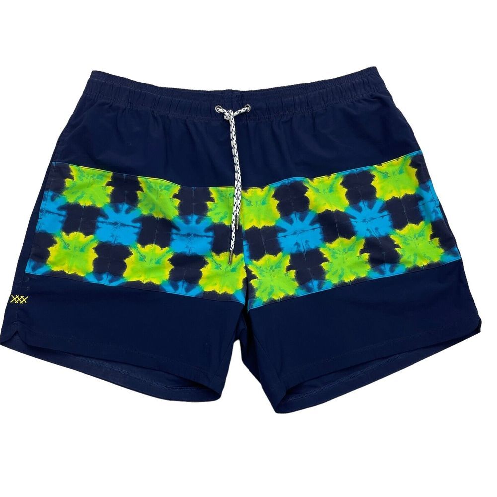 RHONE Mens Blue Elastic Waist Drawstring Mesh Lined Swim Shorts Trunks XL